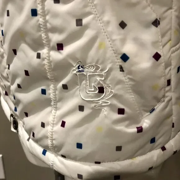 Burton Dryride Puffer Vest Small Cream Hooded Faux Fur Trim Zip Snap Pockets - Picture 3 of 12